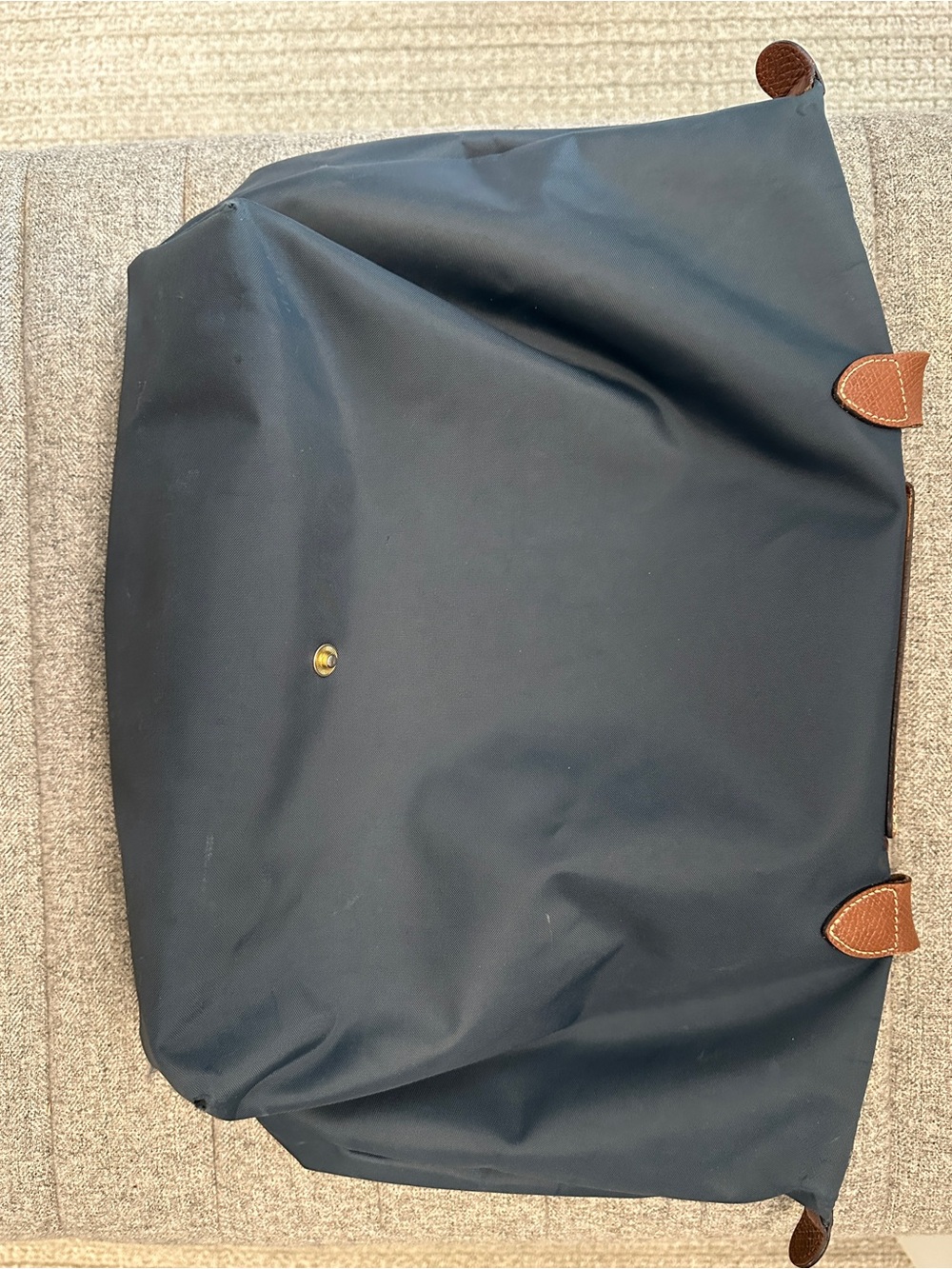 Longchamp Le Pliage Original Tote Bag in Dark Gray Grey. Brown leather handles. - Picture 7 of 10